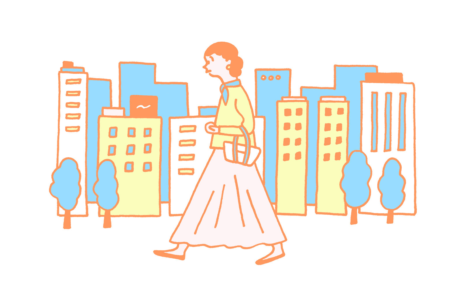 散歩をする女性のイラスト